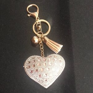 Embellished Puff Heart Tasseled Keychain